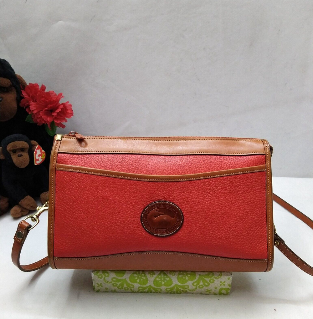 Dooney & Bourke Red Pebbled Leather Zipper Crossbody Bag - Vintage Made in USA